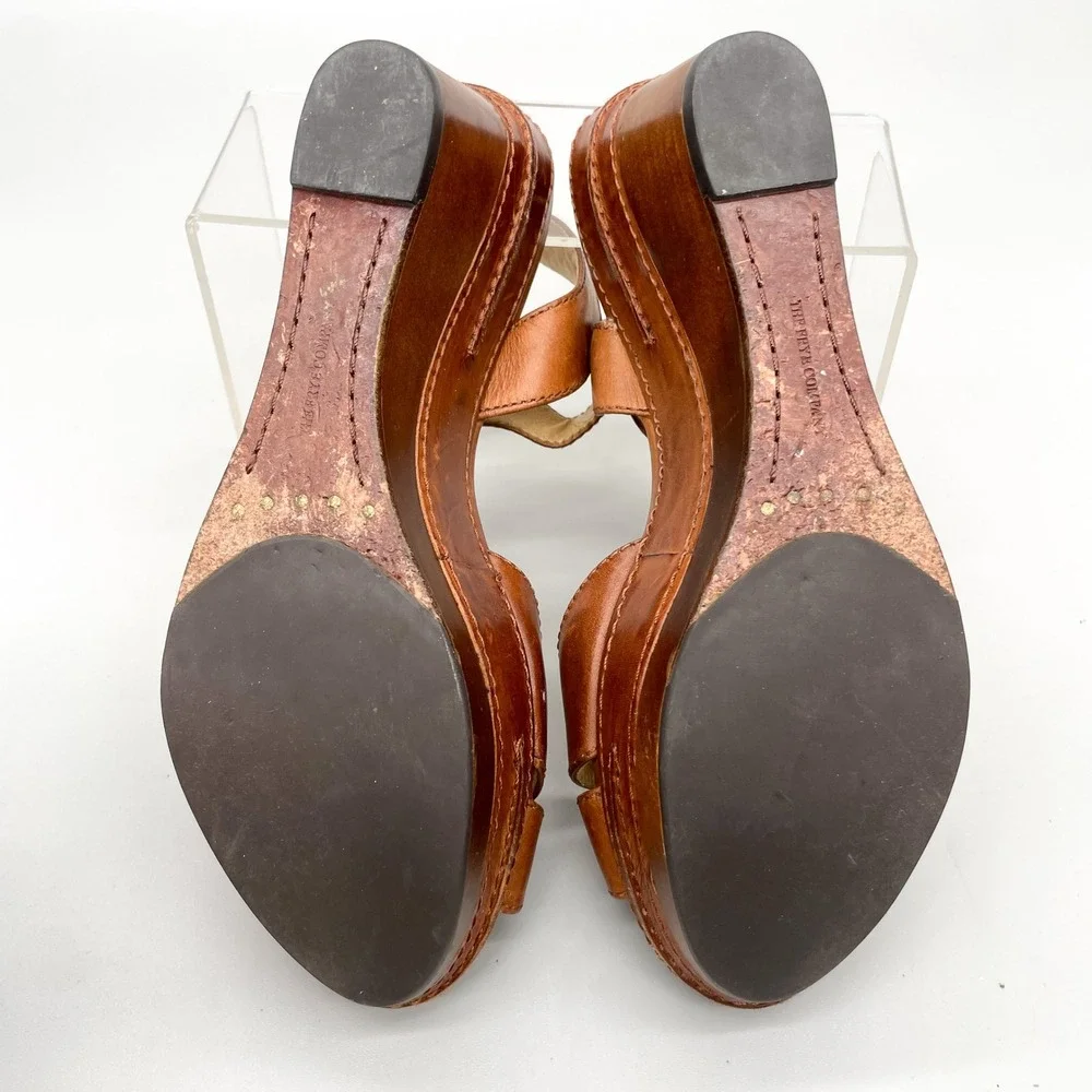 Frye Carlie Seam Brown Leather Wedge Platform Sandals Womens 8M Coastal Cowgirl